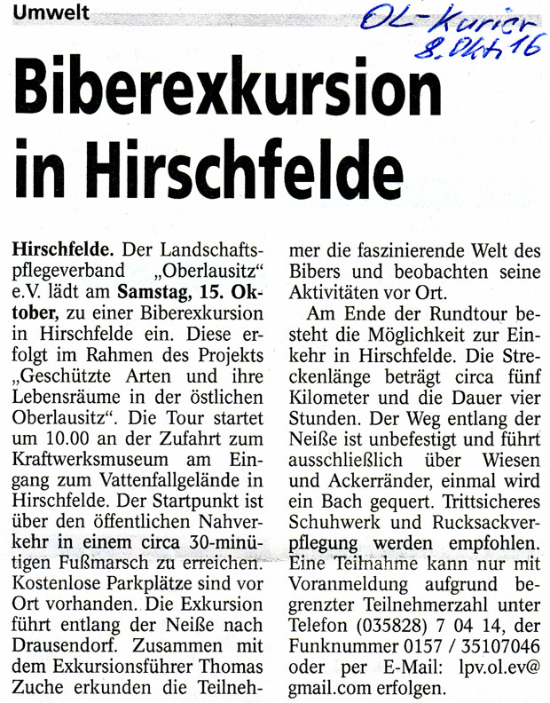 Biberexkursion in Hirschfelde